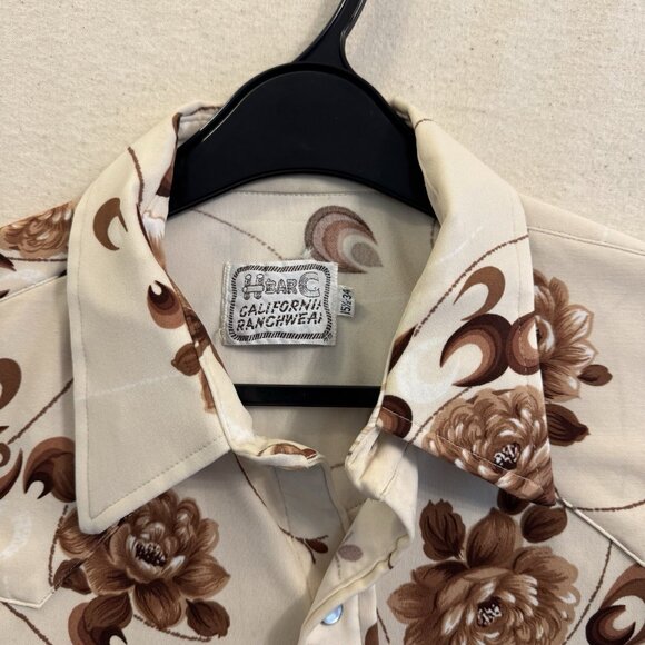 Vtg H Bar C 70s Western Shirt Men 15 1/2 Cowboy Disco Floral Groovy Rockabilly - Picture 3 of 8